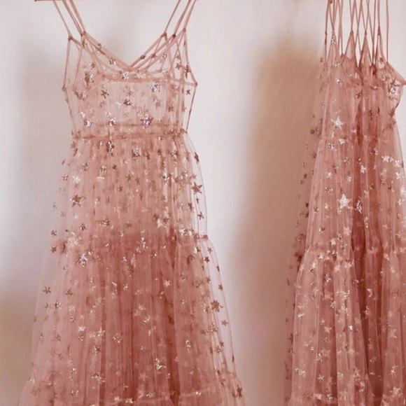 Blushing Galaxy Sparkle Mesh Maxi Dress Coverup - Picture 2 of 3